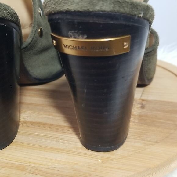 Michael Kors Hunter Green Studded Suede Mule Heels - Picture 4 of 7